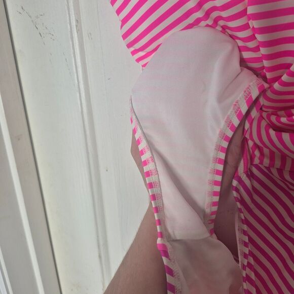 Kate Spade Radiant Pink Ringmaster Stripe V-neck One-piece Size Large Preppy NWT - Picture 6 of 6